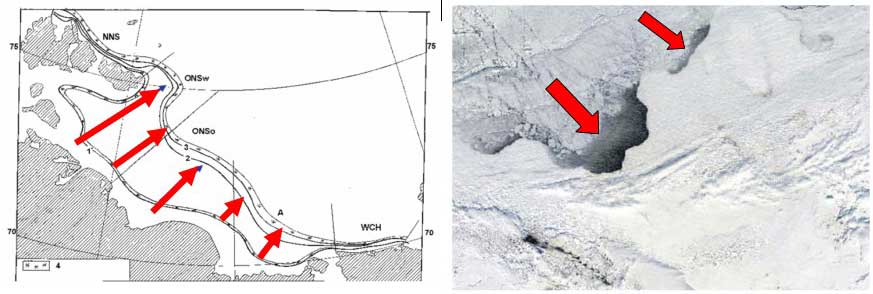 Flaw polynyas (opensea water) start theirformation in November,when wind breaks apartfast ice and drifting seaice.Area of the ESAS openwater in winter is equalto the total area ofSiberian thermokarstlakes open in summer.