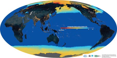 Aragonite saturation for surface ocean waters, at the beginning of the industrial revolution.