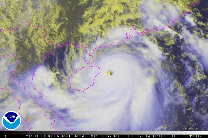 Rammasun visible landfall satellite strongest typhoon in 40 years targets China