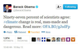 Obama tweet's on scientific consensus on climate change,