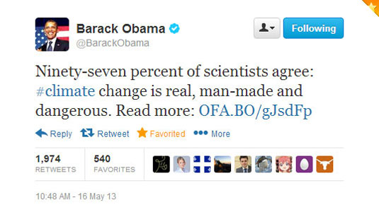 Obama tweet's on scientific consensus on climate change,