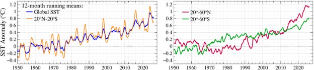 Fig. 7. Zonal-mean SST anomaly based on NOAA ERSSTv5 data as in GISS analysis